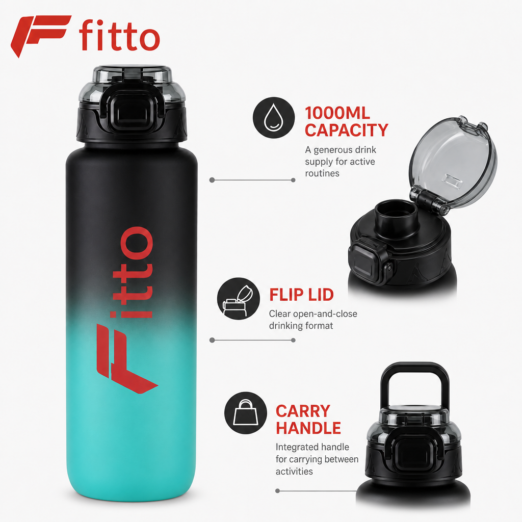 96 Pieces 1000ml Sports Water Bottles with Flip Lid and Carry Handle, Teal