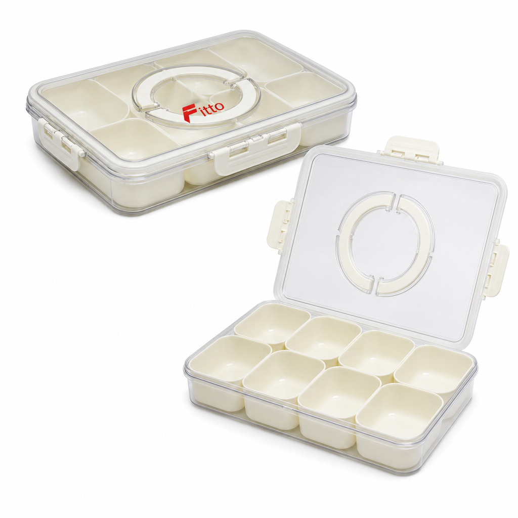 96 Pieces Clear 8-Compartment Food Storage Box with Locking Lid, 29 × 21 × 6.5 cm
