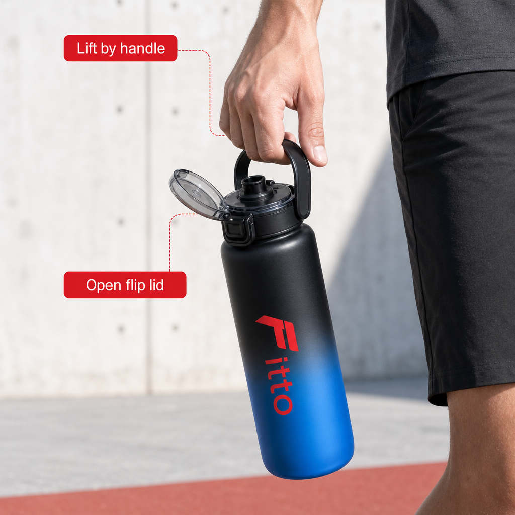 96 Pieces Sports Water Bottles 1000ml with Flip Lid and Carry Handle, Blue