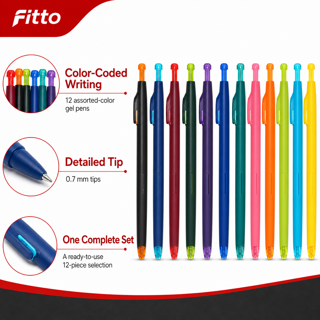 72 Pieces Color Gel Pens, 0.7 mm, 12 Pieces, Multicolor Writing Set
