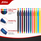 72 Pieces Color Gel Pens, 0.7 mm, 12 Pieces, Multicolor Writing Set