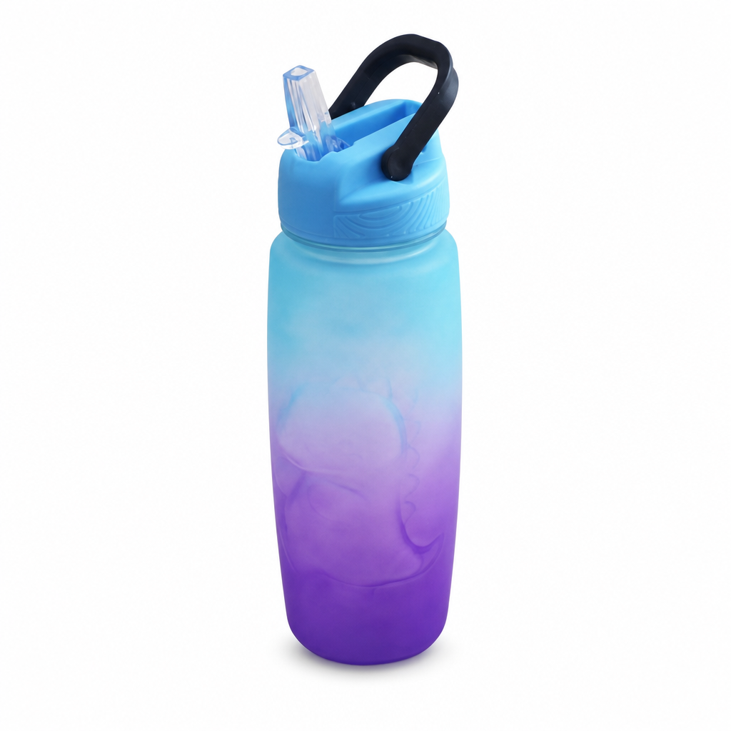 120 Pieces Sports Water Bottles with Straw and Carry Handle, 600 ml Gradient Plastic Bottle, Assorted Colour
