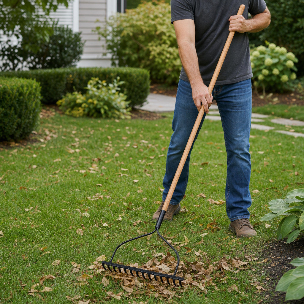 96 Pieces Steel Bow Garden Rake, 148 cm, Black Head with Wooden Handle, 1 Piece
