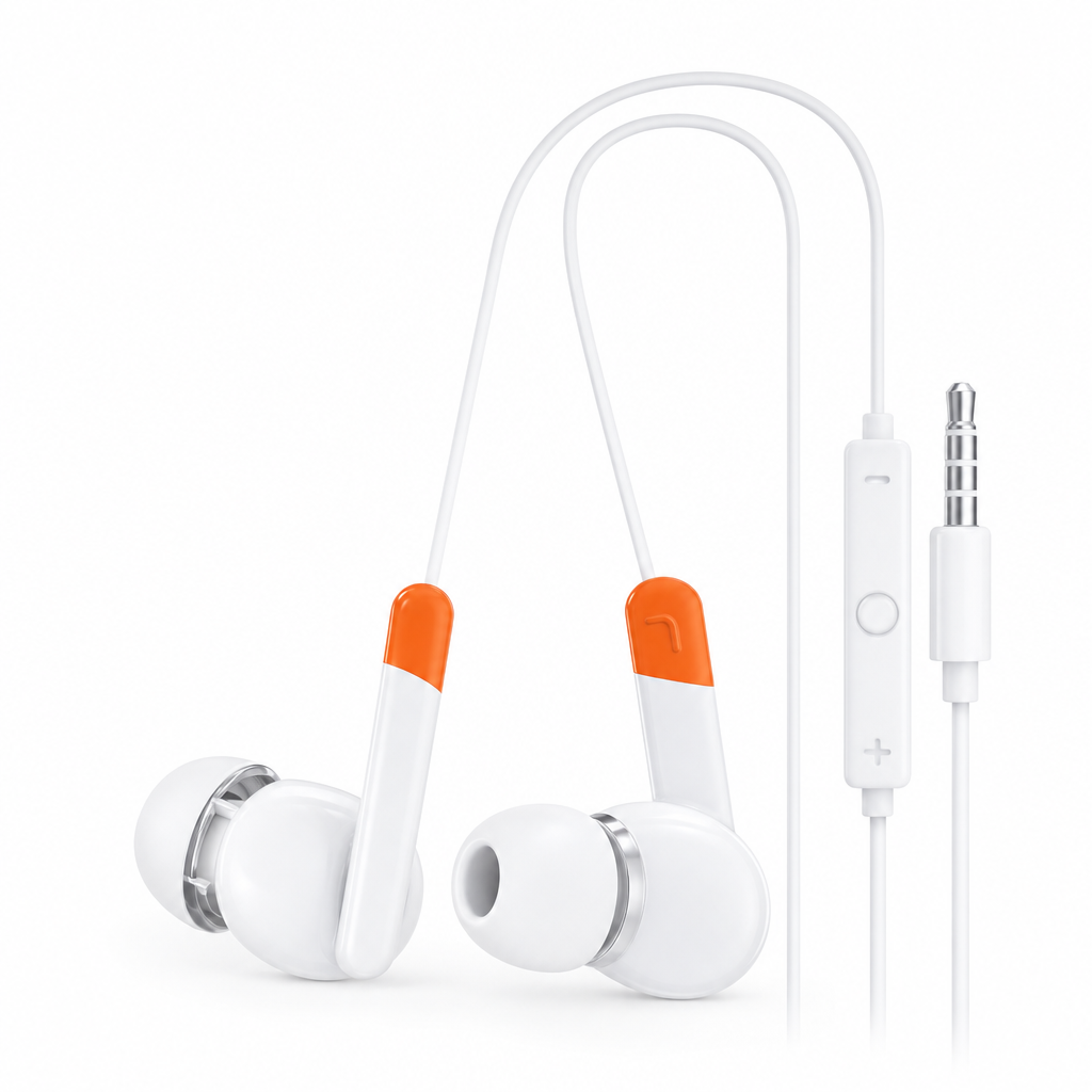 120 Pieces Wired Earphoneses with Inline Microphone, 3.5mm AUX, White and Orange
