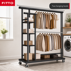 48 Pieces Clothes Drying Rack, Double-Deck Design with Parallel Bars and Side Frame, 150 × 52 × 154.5 cm