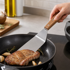 96 Pieces Stainless Steel Turner with Wooden Handle, Flat Cooking Spatula, 36.5 x 7.3 cm, 1 Piece