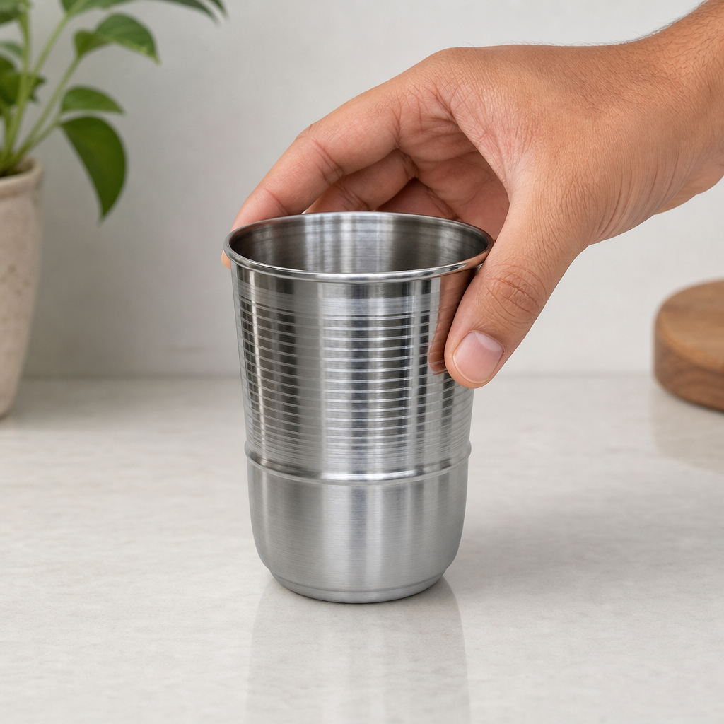 120 Pieces Silver Ribbed Stainless Steel Drinking Tumbler, 1 Piece