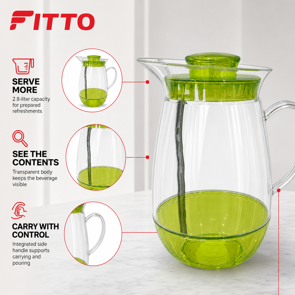 96 Pieces Water Jugs with Infuser and Handle, Transparent Plastic Beverage Pitcher, 2.8 Liter Capacity, Assorted Colour, 1 Piece