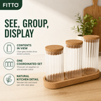 60 Pieces Glass Storage Jar Set with Wooden Stand, Clear and Natural Wood, 1 Set