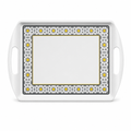 60 Pieces Melamine Rectangular Serving Trays with Dual Handles, 24 Inch, White Grey with Yellow Accents