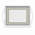 60 Pieces Melamine Rectangular Serving Trays with Dual Handles, 24 Inch, White Grey with Yellow Accents