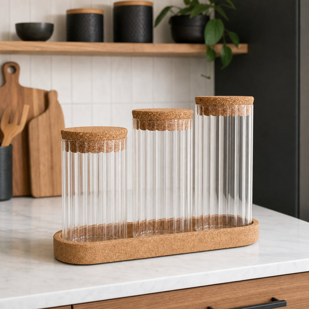 60 Pieces Glass Storage Jar Set with Wooden Stand, Clear and Natural Wood, 1 Set