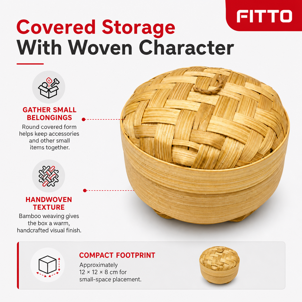 96 Pieces Handwoven Bamboo Round Storage Box With Lid, 4-Inch Natural Organizer