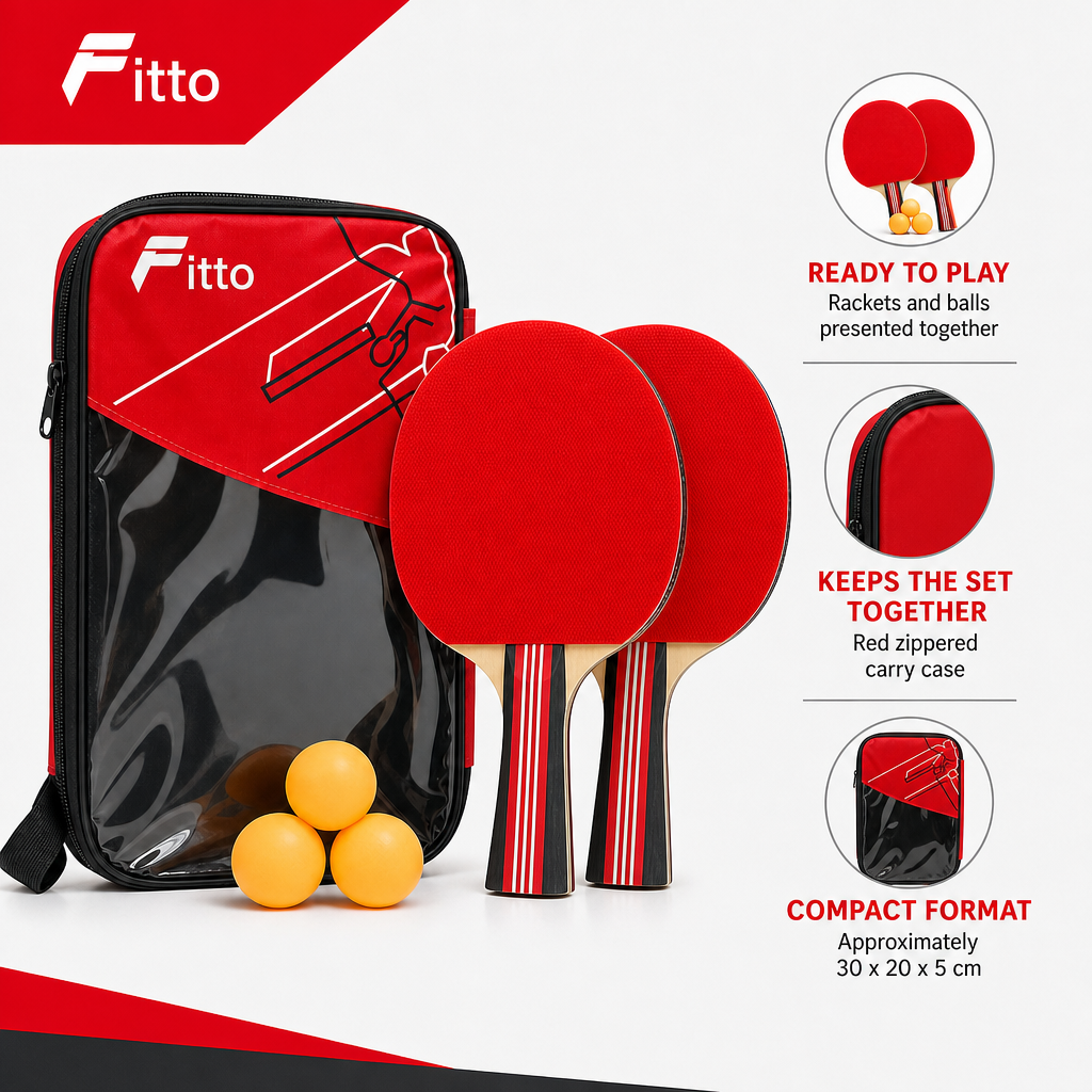 96 Pieces Table Tennis Racket Set with Balls, Red Zipper Carry Case