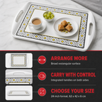 60 Pieces Melamine Rectangular Serving Trays with Dual Handles, 24 Inch, White Grey with Yellow Accents