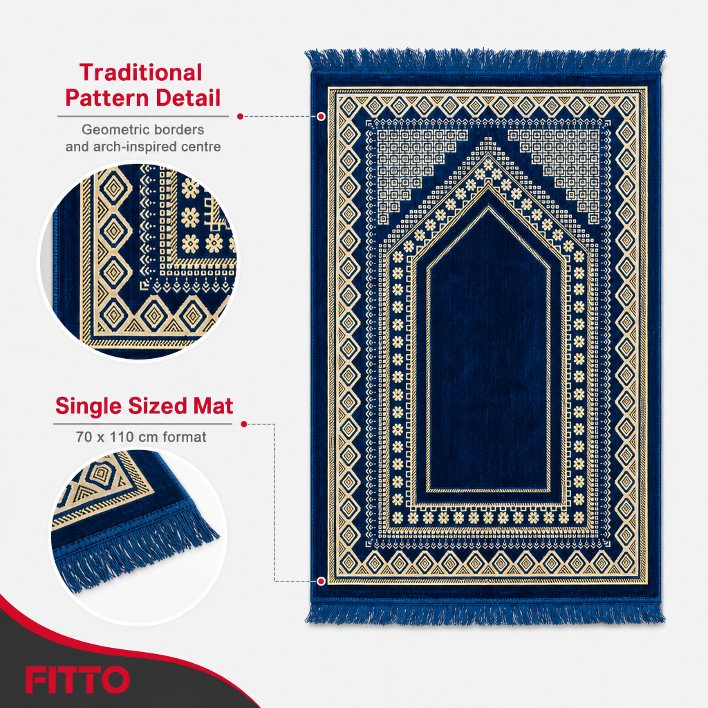 96 Pieces Prayer Mats, 70 x 110 cm, Turkish Style, Blue Geometric Design for Home Prayer Space