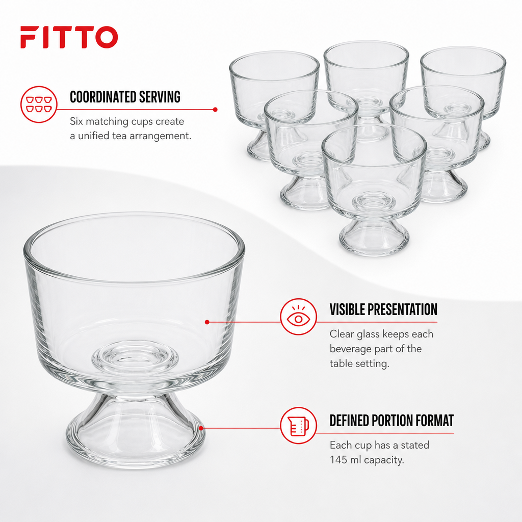 96 Pieces Glass Tea Cups Set, 145 ml Clear Drinkwares, 6 Pieces