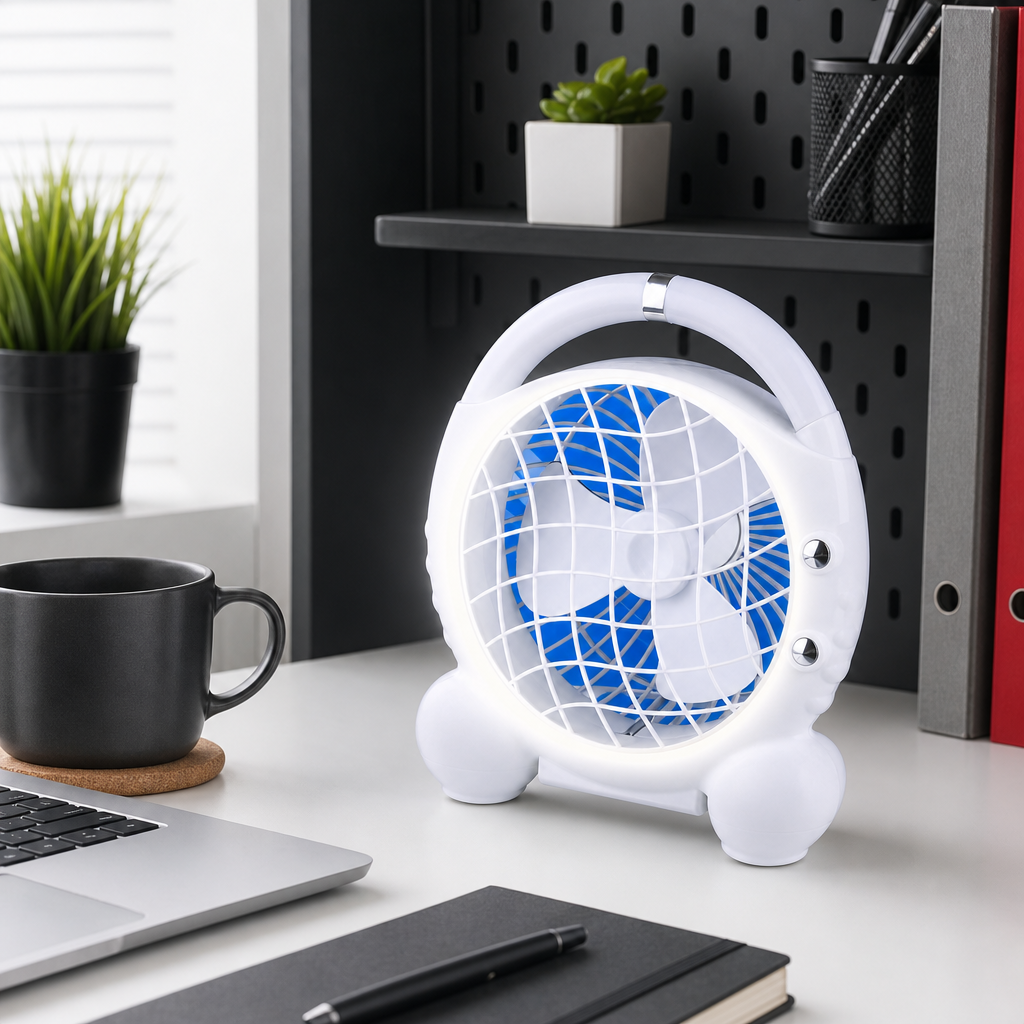 72 Pieces Portable LED Fan with 18 SMD Lights, White and Blue, 1 Piece