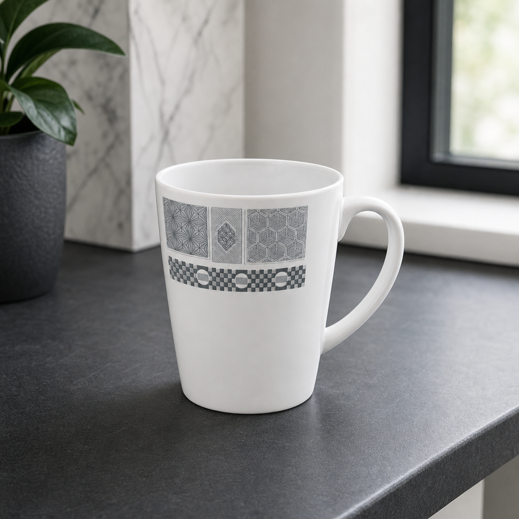 120 Pieces Melamine Mug with Handle, White and Grey Geometric Pattern, 1 Piece