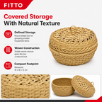 96 Pieces Round Woven Storage Box with Lid, Natural, 18 x 18 x 12 cm