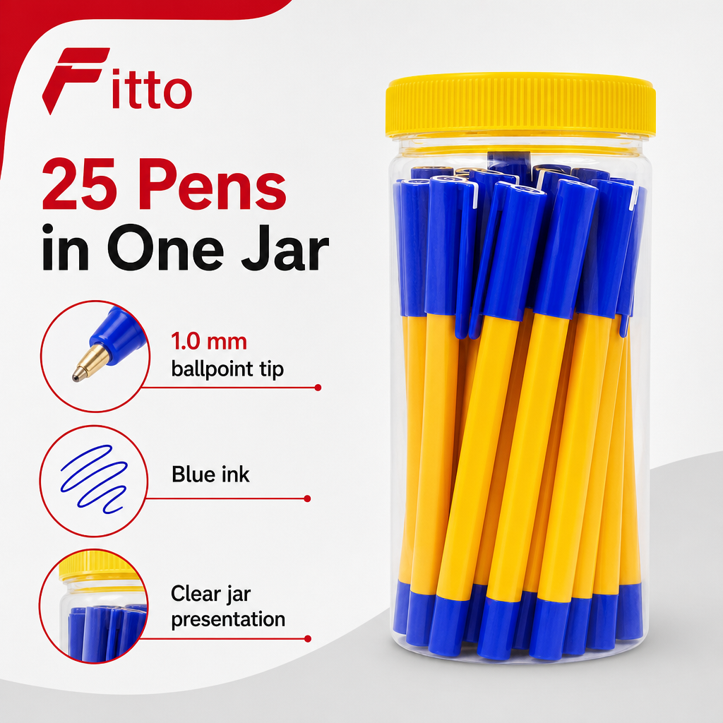 96 Pieces Ball Pens, 1.0mm Blue Ink, Yellow and Blue Body, 25 Pack