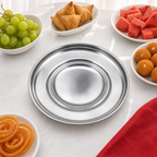 120 Pieces Stainless Steel Round Serving Plate with Wide Rim, 24 cm, 1 Piece