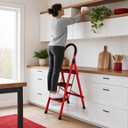 48 Pieces Red 3-Step Folding Metal Step Ladder, 110 x 42 cm, 1 Piece
