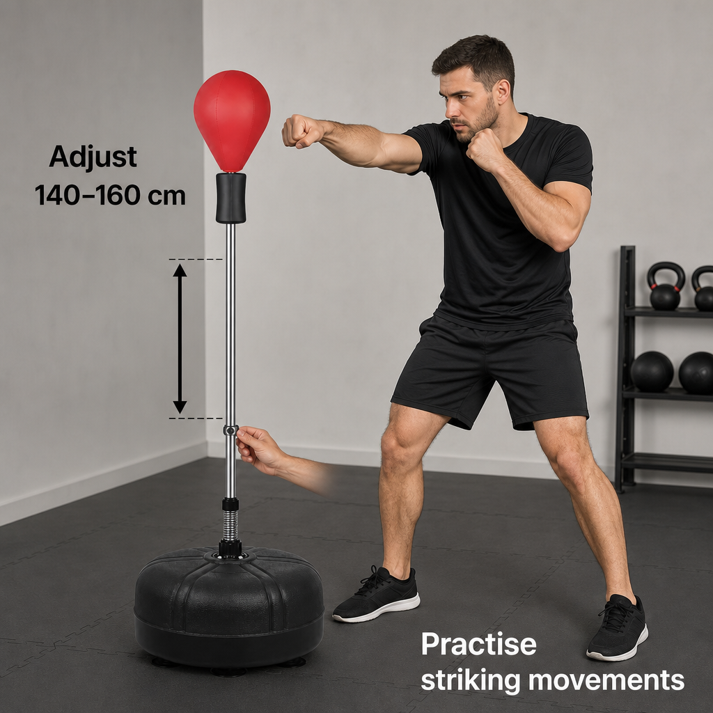 48 Pieces Adjustable Freestanding Punching Ball Stands with Steel Spring Pole, 140–160 cm, Red and Black