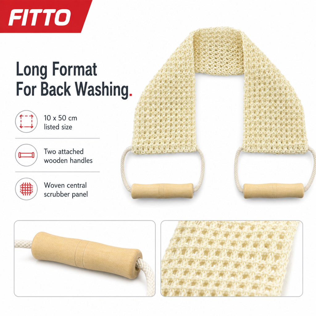 144 Pieces Long Bath Back Scrubber with Wooden Handles, Off-White, 10 x 50 cm, 1 Piece