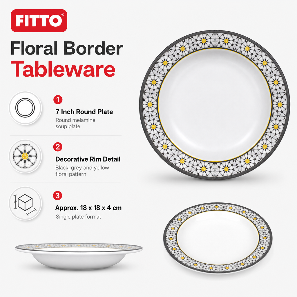 144 Pieces Melamine Soup Plate, 7 Inch, Round Floral Pattern Tablewares