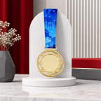 144 Pieces Award Medal with Blue Ribbon, Metallic Finish, 8 x 7 x 2 cm