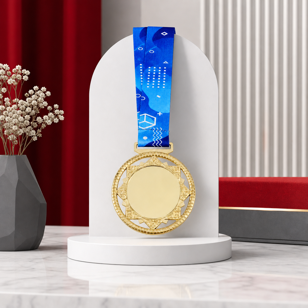 144 Pieces Award Medal with Blue Ribbon, Metallic Finish, 8 x 7 x 2 cm