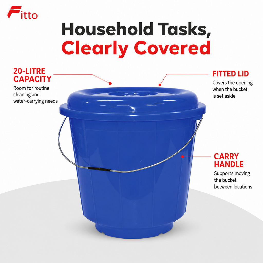 96 Pieces Plastic Bucket with Lid and Carry Handle, 20 Litre, Blue
