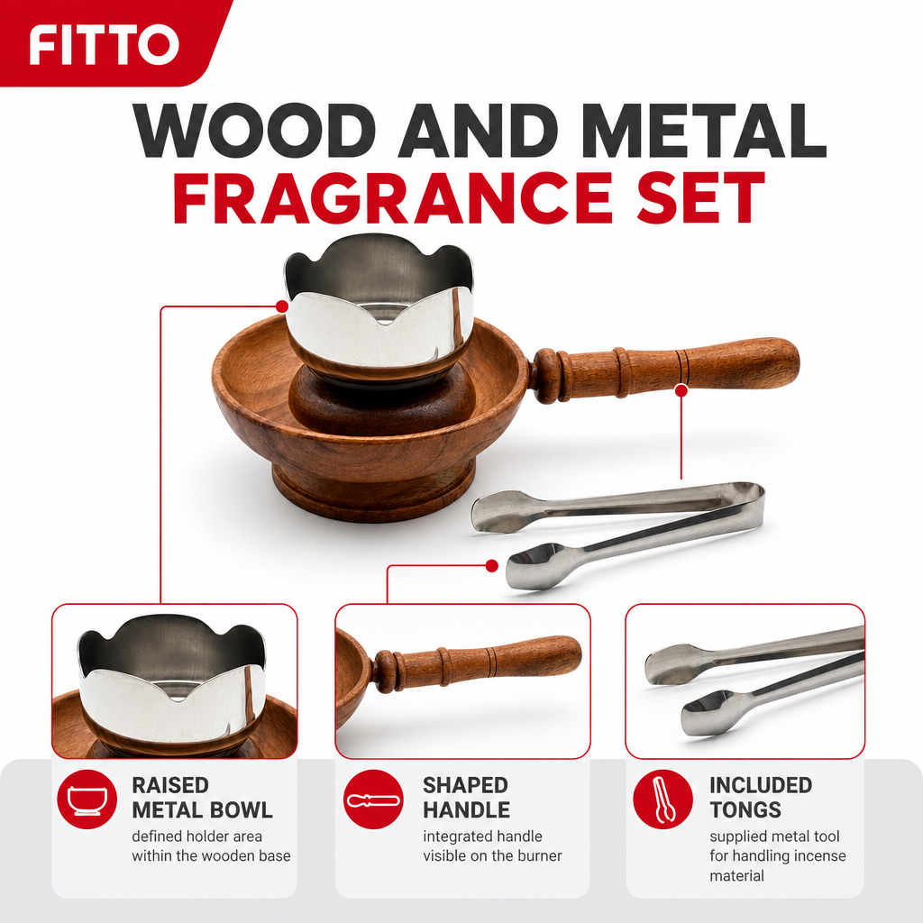 72 Pieces Wooden Handle Incense Burner with Metal Bowl and Tongs, 8 Inch