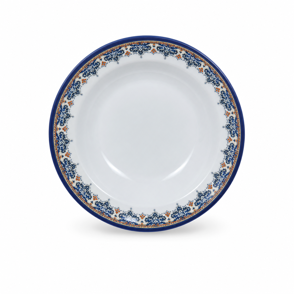 144 Pieces Melamine Soup Plate, 6 Inch Round Serving Dish with Decorative Blue Border