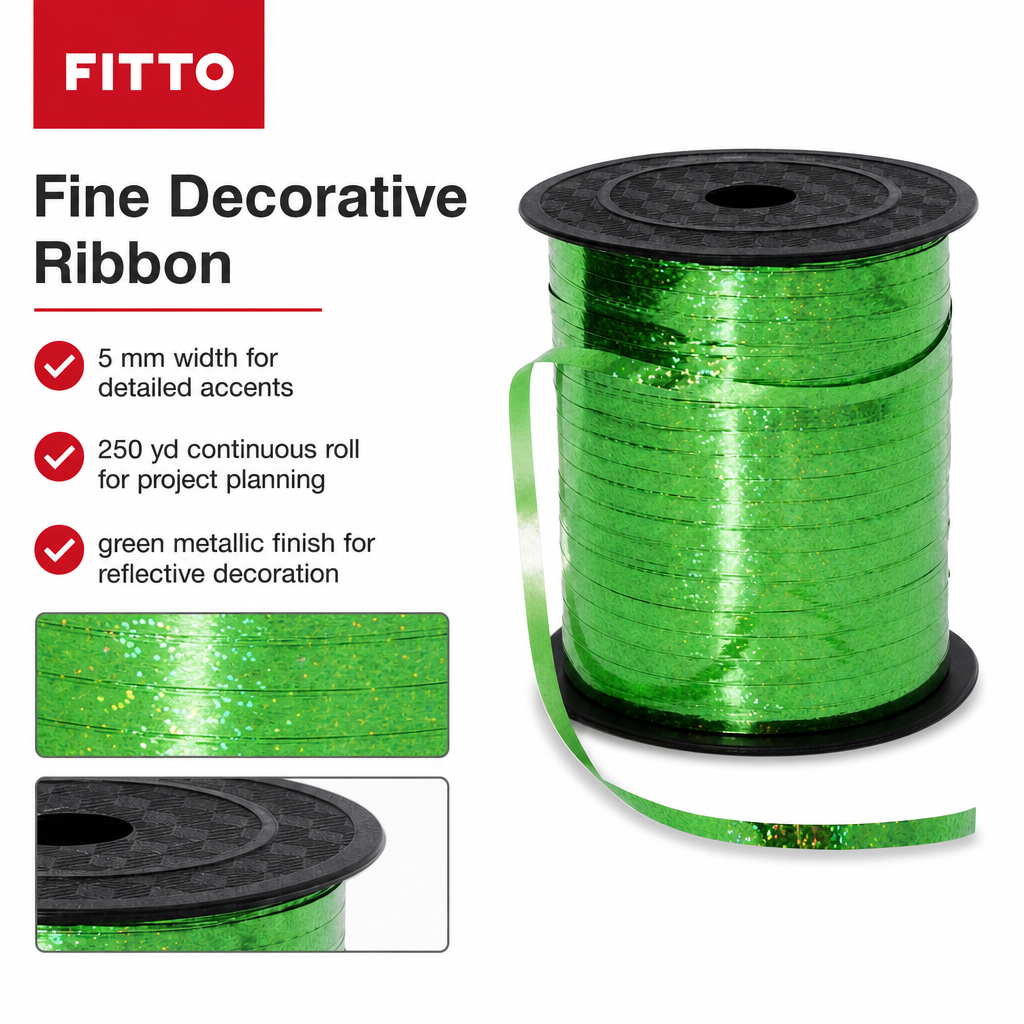 120 Pieces Green Metallic Ribbon Roll, 5 mm x 250 yd, Continuous Decorative Ribbon for Crafts and Wrapping