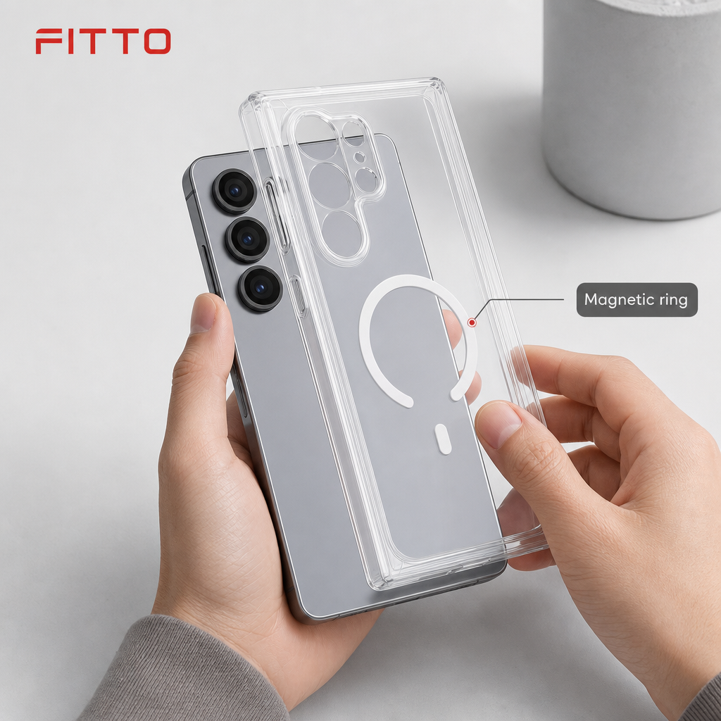 96 Pieces Crystal Clear Magnetic Phone Cases with Ring, Raised Camera Protection and Wireless Charging Support