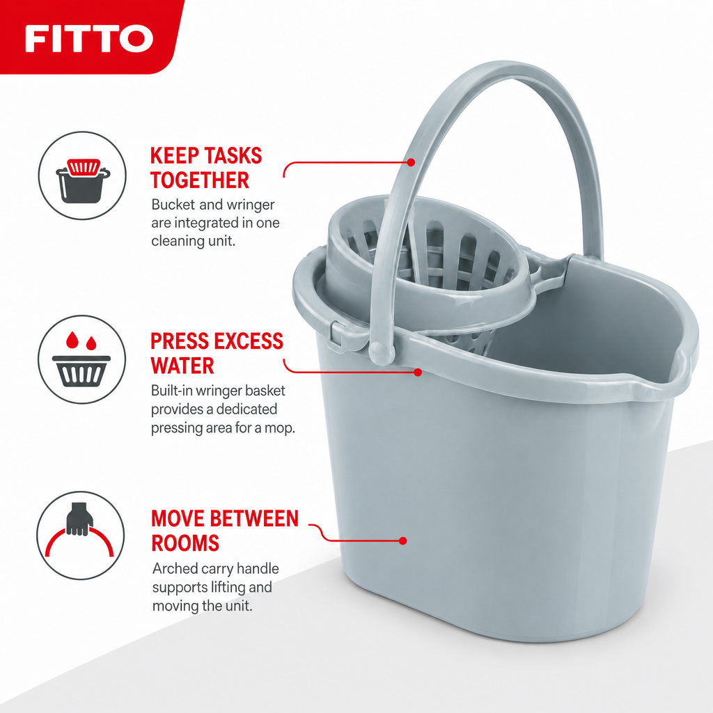 72 Pieces Compact Mop Bucket with Wringer and Carry Handle, Grey, 42 x 32 x 30 cm