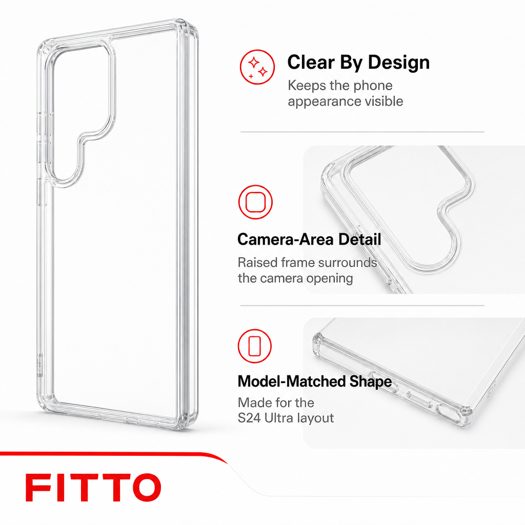 144 Pieces Crystal Clear Transparent Phone Cases with Raised Camera Frame for S24 Ultra