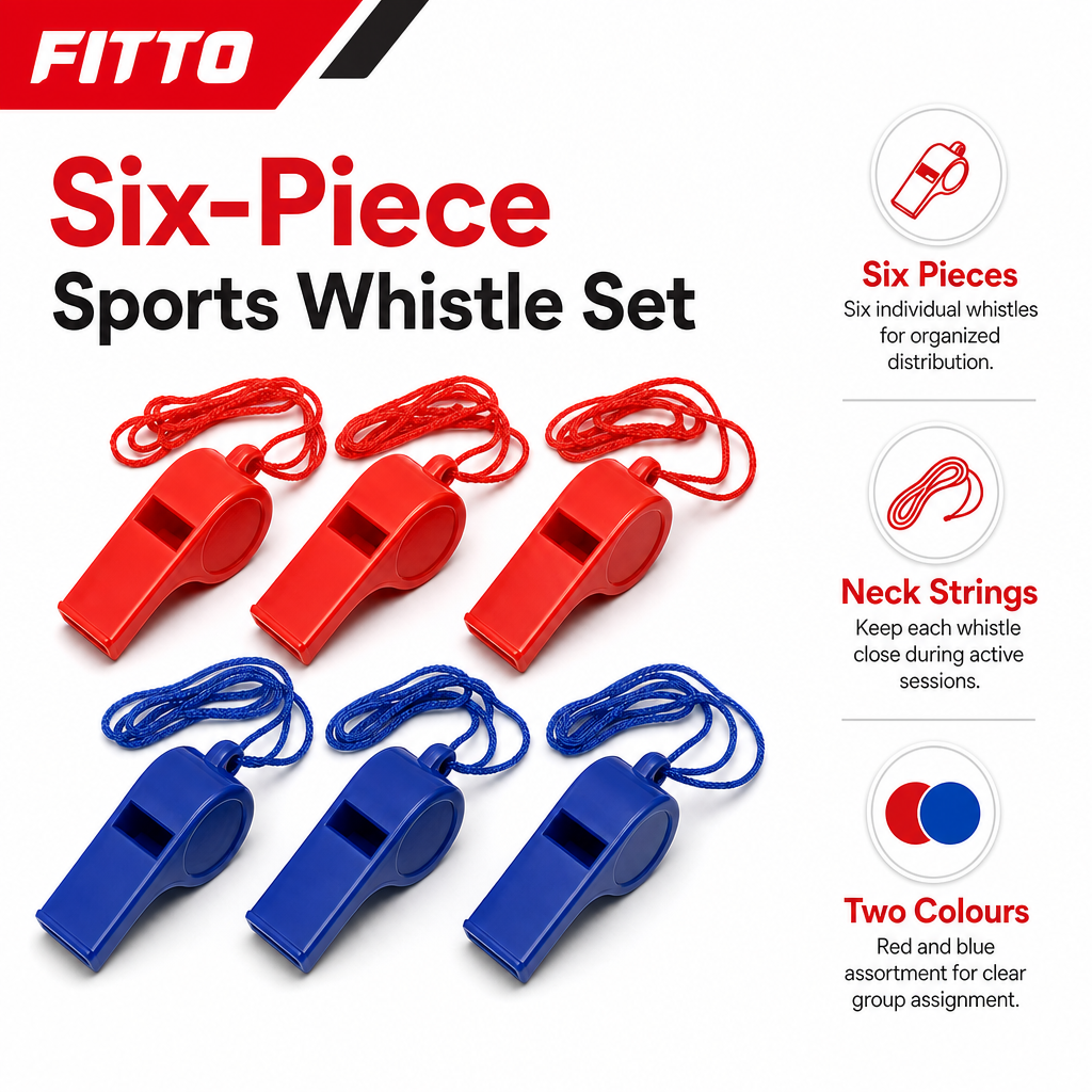 240 Pieces Sports Whistles with Neck Strings, Red and Blue Plastic, 6 Pieces