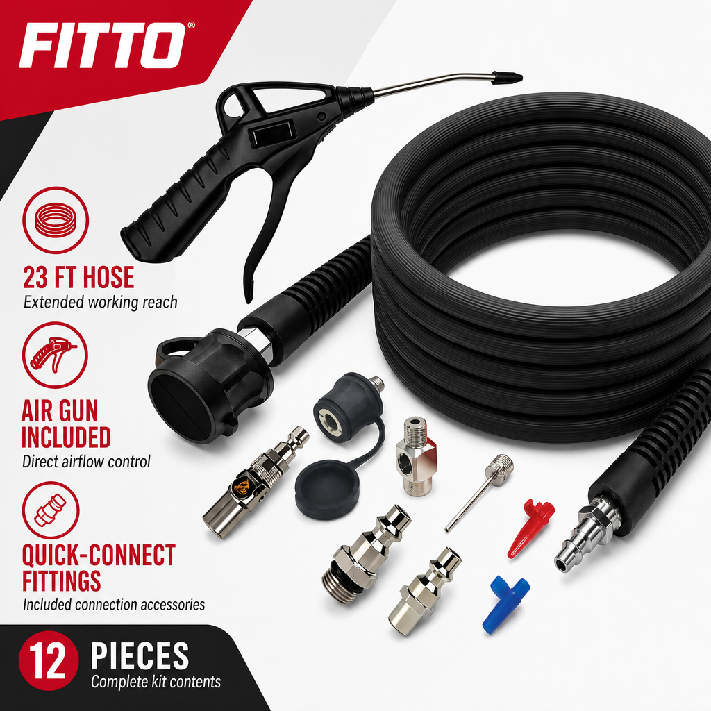 48 Pieces Air Hose Blow-Up Kit, 23 ft High-Heat Hose with Air Gun and Quick-Connect Fittings, 12 Pieces