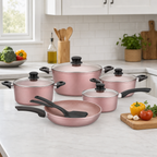 48 Pieces 11-Piece Non-Stick Cookwares Set, Peach Blossom Colour for Everyday Cooking