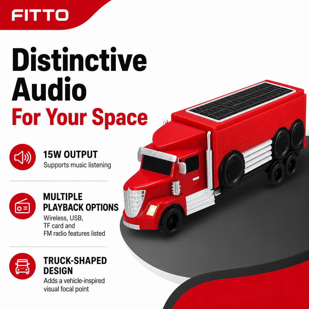 48 Pieces Portable Wireless Speaker, Truck-Shaped Design, Solar Charging, 15W Output, Red