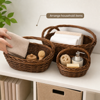 48 Pieces Oval Wicker Basket Set, Dark Brown, 3 Piece, Handwoven Storage Baskets
