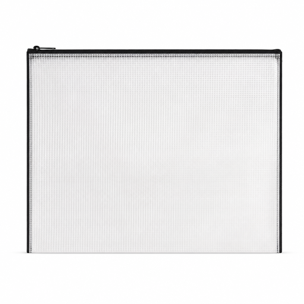 144 Pieces Transparent Grid Zipper Document Folder with Black Trim, 35 x 25 x 2 cm, 1 Piece