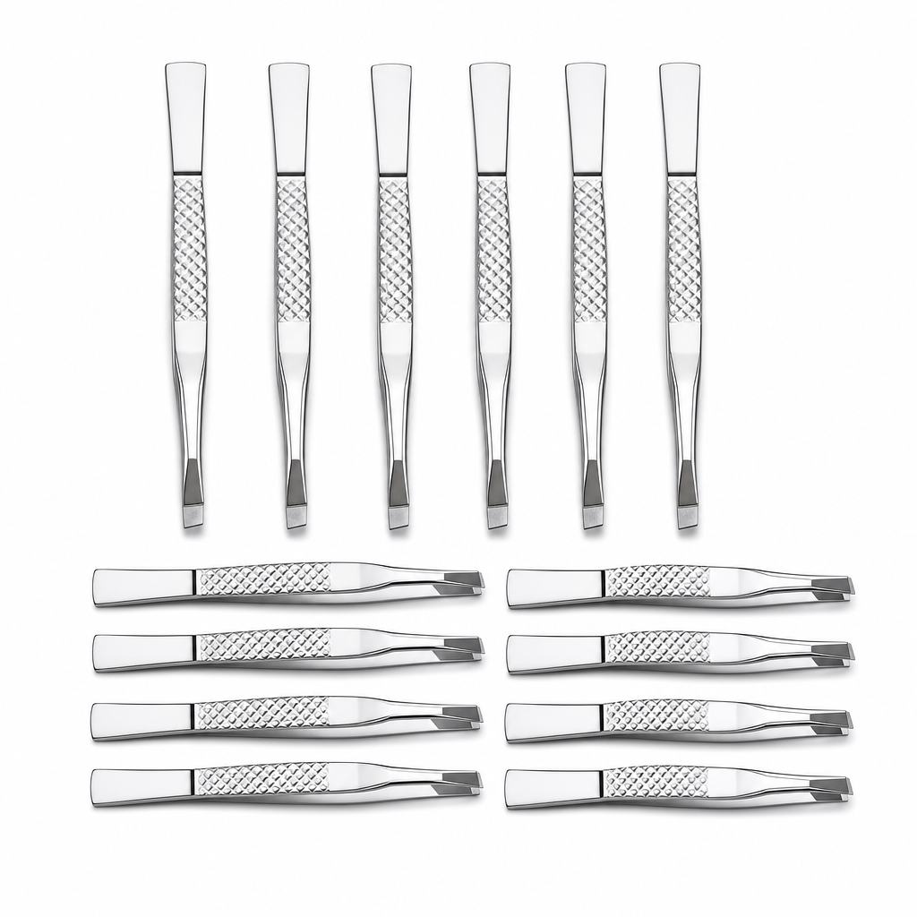 72 Pieces Precision Slant-Tip Tweezerses, 9 cm Each, Silver, 12-Piece Set