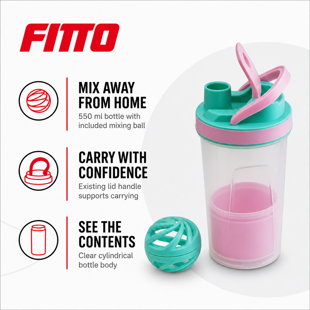 120 Pieces Sports Shaker Bottle 550 ml with Mixing Ball and Carry Handle, Assorted Colours