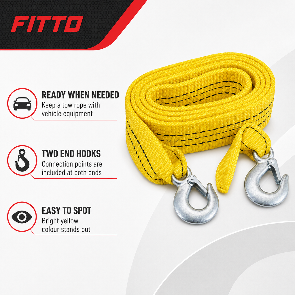 96 Pieces 5 Ton Nylon Car Tow Ropes with Two Safety Hooks, Yellow, 1 Piece
