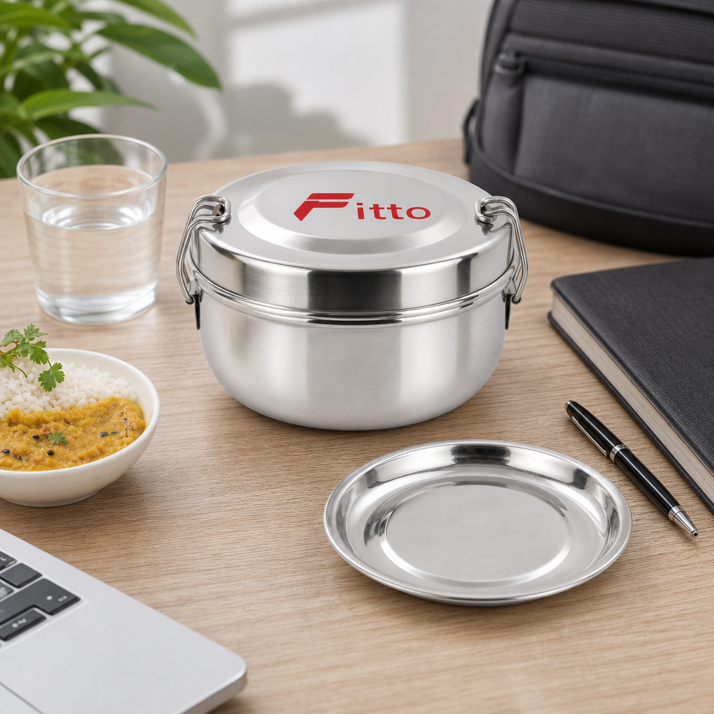 96 Pieces Stainless Steel Lunch Box with Plate, Round 9.7 cm Food Storage Containers