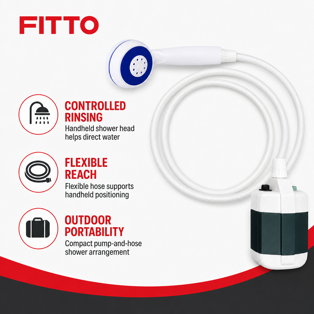 72 Pieces Portable Outdoor Shower Set with Flexible Hose, Handheld Shower Head and Pump, White, 1 Set